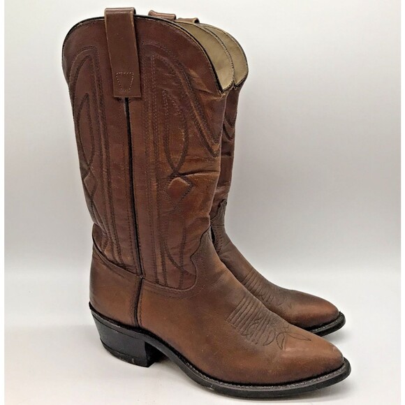 Vintage Brown Leather Cowboy Boots Men's 8D Western Footwear Made in the USA - Picture 1 of 10